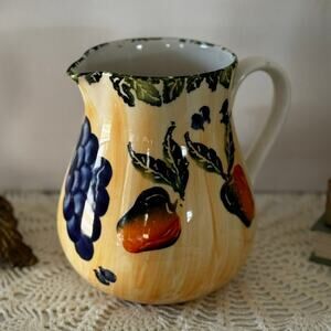 Vintage Dansk Fruit Pitcher Made in Italy Hand Painted Ceramic Cherry Design